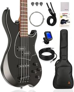 AKLOT Multi-Style Electric Bass Guitar: Precision & Jazz Dual Pickup, Roasted Maple Neck, 4-String Full Size Bass with Lesson Book, Gig Bag for Rock Pop Funk Slap, 2-Year Warranty (Helix PJ4-BK)