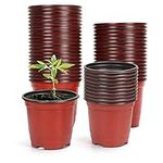 Atoke 50 Pack Thick Plastic Plant Pots,10cm Seed Starting Pot Flower Pot Plant Container for Seedlings,Vegetables,Succulents,Brown