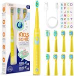 Seago Kids Electric Toothbrush Rechargeable, Children's Power Toothbrushes with Funny DIY Stickers, 2 Mins Smart Timer, 8 Replacement Brush Heads for Ages 3-12 Boys Girls SG2303 (Yellow)