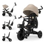 Kinderkraft AVEO 2 PRO Tricycle 6 in 1, CLICK&TWIST Rotating Seat, Reclining Both Directions, Foldable Compact Frame, UPF50+ Canopy, Freewheel, 9 Months to 5 Years, Beige