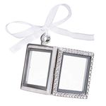 David Tutera Silver Picture Frame Charm: Acetate Windows with Magnetic Closures, Gemstone Accents, 1 x 1 Inch