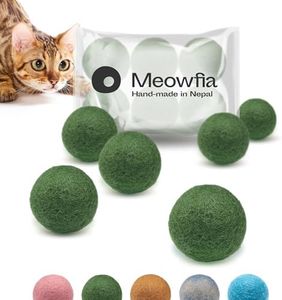 MEOWFIA Wool Ball Toys - 6-Pack of Safe for Cats and Small Dogs Balls - 1.5 Inch Felted Wool Cat Toy and Dog Toy - Perfect with Cat Cave - Silent - Mini Tennis Balls - (2in/Green)