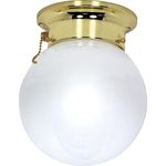 Nuvo Lighting 60/295 8-Inch Ball with Pull Chain Polished Brass with White Glass