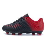 LEOCI Football Shoes - Kid's Anti-Slip Soccer Boots Toddler Outdoor Comfort Cleats Black Red