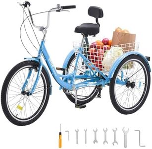 VEVOR Adult Tricycles Bike, 7 Speed Adult Trikes, 24 Inch Three-Wheeled Bicycles, Carbon Steel Cruiser Bike with Basket and Adjustable Seat, Picnic Shopping Tricycles for Seniors, Women, Men (Blue)