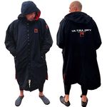 Ultra Dry waterproof changing robe with soft warm Sherpa Fleece Lining, changing robes adult womens mens for Swimming, surfing and Water-sports (XL, Black/Red)