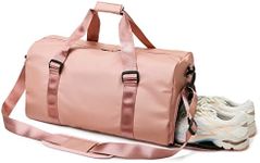 Gym Sport Bag Men Women, Travel Duffle Bag with Shoes Compartment and Wet Pocket, Big Capacity Weekend Overnight Bag with Shoulder Strap for Gym Sports Travel Swimming Camping (Pink)