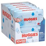 Huggies Pure Baby Wipes - Pack of 10 (10 x 56 Packs, Total 560 Wipes)