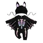 LIKPOJA Newborn Baby Boy Girl My 1st Halloween Bat With the Skeleton Outfits Unisex Baby One-piece Skull Sleepwear Bat Romper with Hat for 0-24 Months Infant(Bat Romper D,0-3 Months)