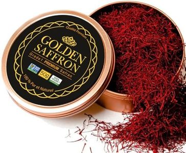Golden Saffron, Finest Pure Premium All Red Saffron Threads, Grade A+ Super Negin, Non-GMO Verified. For Tea, Paella, Rice, Desserts, Golden Milk and Risotto (50.0 Grams)