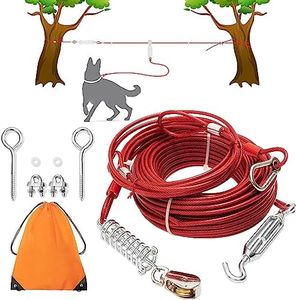 Dog Tie Out Cable - 100 ft Long Dog Cable with 10 ft Run Cable for Yard Training Running Camping Hiking Outdooor - Heavy Duty Chew Proof Lead Leash with Buffer Spring for Small Medium Large Dog