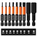 K Kwokker 9pcs 50mm Hex Allen Key Bit Set, S2 Steel Metric Hex Head Allen Wrench Drill, 1.5MM-10MM 1/4" Hex Shank Magnetic Inner Hexagon Screwdriver Bit