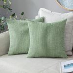 Guffaw Throw Pillow Covers Corduroy with Stripe Pattern Multy Colour Square Soft Cushion Covers Pack of 2 for Couch Bedroom Sofa Living Room Bed Chair (18x18inches, sage Green)