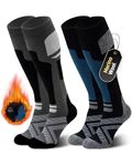 Niorasen Merino Wool Ski Socks Men Unisex, 2 Pairs Thermal Knee-High Socks for Winter, Full Cushion Thick Socks, Skiing, Snowboarding, Outdoor Sports, Hunting, Hiking, Black/Dark Blue 2 Pairs, UK 9-15