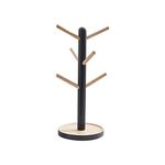 Lifenanny Wooden Mug Holder Tree, Removable Coffee Tea Cup Holder Display Stand for Counter, Mug Rack with 6 Hooks (Black)