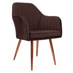 Vergo Plush Dining Chair | Accent Chair for Living Room Bedroom Restuarant | Velvet Fabric & Cushion Seat with Rosegold Metal Legs, 3 Years Warranty (Dark Brown)