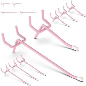 HUHOLE Pegboard Hooks 2 Inch 50PC + 4 Inch 50PC, Total 100PC, Pink Peg Board Hooks, Fit 1/4" or 1/8" Pegboard, Ideal Peg Board Organizer Accessories for Wall Display, Crafts Organization, Kitchen