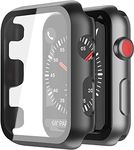 Yolin [2-Pack] Hard Protective Case with Tempered Glass Screen Protector Compatible Apple Watch Series 3 38mm, PC Ultra-Thin All-around Cover For iwatch 38mm (2 Black)