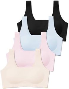 JOYTREE Girls Training Bras for Girls 8-14 Seamless Comfortable Sports Bra with Soft Removable Padding Bras Multipack - Beige/Baby Bule/Pale Pink/Black, XL