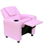 HOMCOM Kids Recliner, Kids Armchair, PU Leather Kids Chair, Toddler Armchair with Adjustable Backrest, Footrest, Padded Headrest, Cup Holder, for Kids, Pink