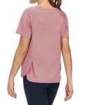 THE GYM PEOPLE Women's Short Sleeve Workout Shirts Lightweight Quick Dry Athletic Tops with Side Slits Rose Red