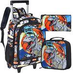 3PCS Rolling Backpack for Kids, Boys Roller Wheels Bookbag, Wheeled School Bag with Lunch Bag - Dinosaur