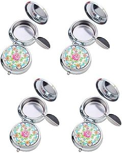 Portable Pocket Ashtray/Vehicle Cigarette Ashtray, Mini Stainless Steel Ashtray with Key Ring and Cigarette Snuffer, Pack of 2 (Flower Pattern)