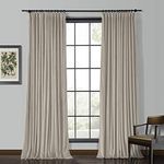 ChadMade Solid Matt Heavy Velvet Curtain 90" W x 102" L, Pencil Pleat Drapery with Blackout Lining For Living Room Bedroom (Gray Beige, 1 Panel)