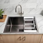Ruhe® Black Handmade Single Bowl Kitchen Sink | 24x18x10 Inches | 304-Grade Stainless Steel Sink Matte Finish | Include Coupling, Waste Pipe, Vegetable Basket | 25 Year Warranty