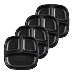 Re-Play Made in USA Deep Walled 3 Compartment Plates, Pack of 4 - Reusable Divided Plates for Kids, Dishwasher and Microwave Safe - Durable Toddler Plates 7.37" x 7.37" x 1.25", Black