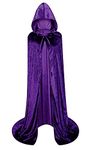 Unisex Full Length Hooded Robe Cloak Long Velvet Cape Cosplay Costume, Purple, X-Large