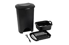 Addis 4 Piece Family Kitchen Office Starter Bulk Set Includes 50 Litre Pedal bin, Washing Up Bowl with Twin Handles, draining Plate Rack & Ultra Grip Dish Brush, All Black, 519067AMP, one Size