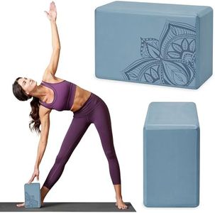 Gaiam Yoga Block - Supportive Latex-Free EVA Foam Soft Non-Slip Surface for Yoga, Pilates, Meditation (Blue Shadow Point)