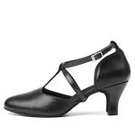 TINRYMX Women Ballroom Dance Shoes Closed Toe T-Strap Character Modern Latin Salsa Tango Waltz Professional Dancing Shoes, L272-Black-6,US 7.5