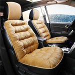 SanQing 2PCS Car Seat Cushion Luxury Plush Seat Covers for Front Car Seat Bottom+Backrest,Seat Cushion Protector Universal Warm in Winter Works with Sedan SUV Pickup Minivan (Beige), DJ-MR01