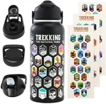 Trekking The National Parks Water Bottle with 63 Waterproof Stickers & 3 Lids (Straw, Spout, & Chug) | 32 Oz Insulated Wide Mouth Stainless Steel Bottle for Camping & Hiking | BPA-Free and Leak-Proof