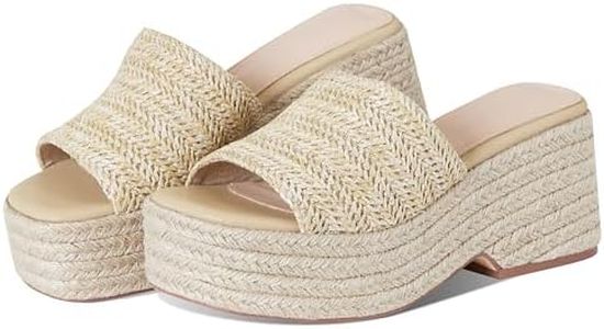 EQAUDES Platform Slip on Espadrille Sandals for Women Wedges Slides Bohemia Sandals Flatform Open Toe Beach Sandals, 1 Apricot, 7.5