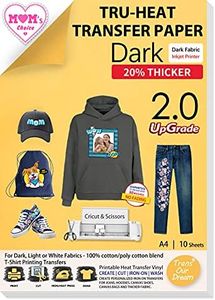 TransOurDream Tru-Heat Transfer Paper Inkjet Upgraded 2.0 10 Sheets A4 For Thick Fabric Iron On Transfers For Dark & Black heavy, Striped, Canvas, Denim, Easy To Transfer Printable vinyl (Trans-02-10)