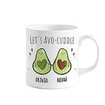 Pomchick Personalised Let's Avo-Cuddle Couple Mug with Names 11oz Ceramic White Valentine's Day Gift for Her Him Wife Husband Boyfriend Girlfriend Vegan Avocado Drinkware