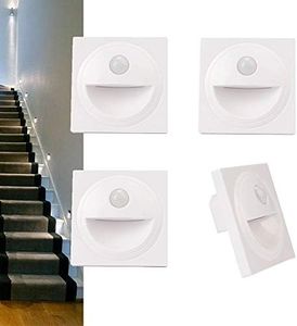 Arotelicht 4pcs Staircase Lights, Wall Recessed Stair Lights, Cool White, Body Sensor Step Light, Plastic, Indoor, Kitchen, Staircase, Aisle Home Lighting, White