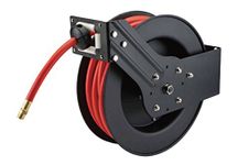 MAXXHAUL 80720 Auto Rewind Retractable Air Hose Reel with 3/8" X 50' Brass Fittings, Black and Red