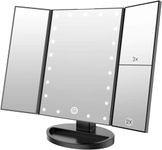 CZW Makeup Vanity Mirror with 3x/2x Magnification,Trifold Mirror with 36 Led Lights,Touch Screen, 180 Degree Adjustable Rotation,Dual Power Supply, Countertop Cosmetic Mirror (Black)