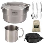 Compact Camping Pot Backpack Mess kit, 18/8 Stainless Steel Camping Pot and Pan Cooking Set, Lightweight Camping Cup, with Folding Camping Silverware Set for Outdoor Camping Hiking Picnic