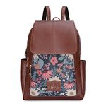 THE CLOWNFISH Medium Size Minerva Faux Leather & Tapestry Women's Standard Backpack College School Bag Casual Travel Standard Backpack For Ladies Girls (Purple- Floral), 10 Litre