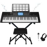 Technical Pro 61 Keys Electric Piano Learning Keyboard Bundle with Seat, Stand and Mic, 3x Learning Mode, Built In Speaker Headphone, LCD Display, LED Lights, Seat/Stand Included, USB, Wired Mic