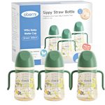 Oberni Sippy Cups for Toddler 1-3, No Spill Trainer Sippy Cup for 6+ Months, Weighted Straw PPSU Baby Drinking Bottle with Removable Handles, 10oz / 300ml, Green/3Pack