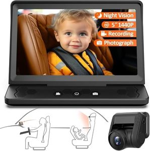 7” Baby Car Camera HD 1440P Recording, 5” Screen Baby Car Monitor with Full-Color Night Vision Camera, Infant Safety Baby Car Mirror Rear Facing for Backseat, Wide Clear View, Easy Installation