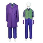 Applysu Joker Costume for Kids 7 Pcs Knight Clown Cosplay Costume Suit Halloween Kids Joker Fancy Dress Up Outfit with Shirt Vest Tie Coat Pants Chain Gloves