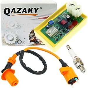 QAZAKY 6 Pins Adjustable DC CDI Ignition Coil Spark Plug Kit for 50cc-90cc 110cc 125cc 140cc 150cc 200cc 250cc Motorcycle ATV Quad Scooter Go Kart Moped Chopper Dune Buggy Pit Dirt Racing Bike Chinese