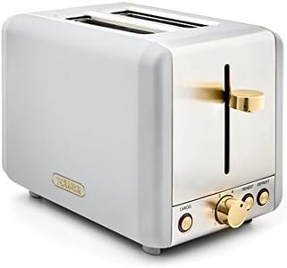 Tower T20036WHT Cavaletto 2-Slice Toaster with Defrost/Reheat, Stainless Steel, 850W, Optic White and Champagne Gold